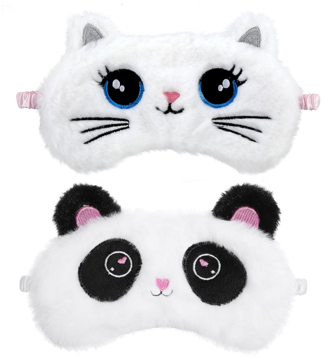 Dailygoods- Slaapmasker 2 Stuks - Pluche Oogmasker - Zacht - Schattige Dieren - Blokkeert Licht - Ideaal voor Kinderen en Vrouwen