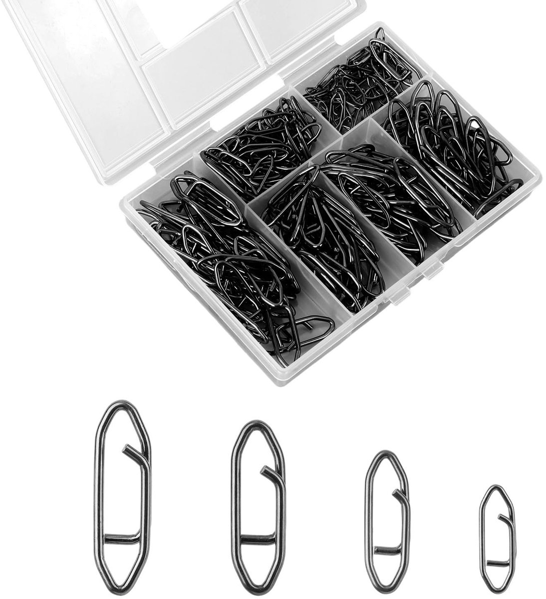 Dailygoods- Snelheidsclips 200 Stuks - Roestvrij Stalen Connector - Draaibare Snaps - Snelwisselsysteem - Voor Kunstaas - Zwart - Visclips