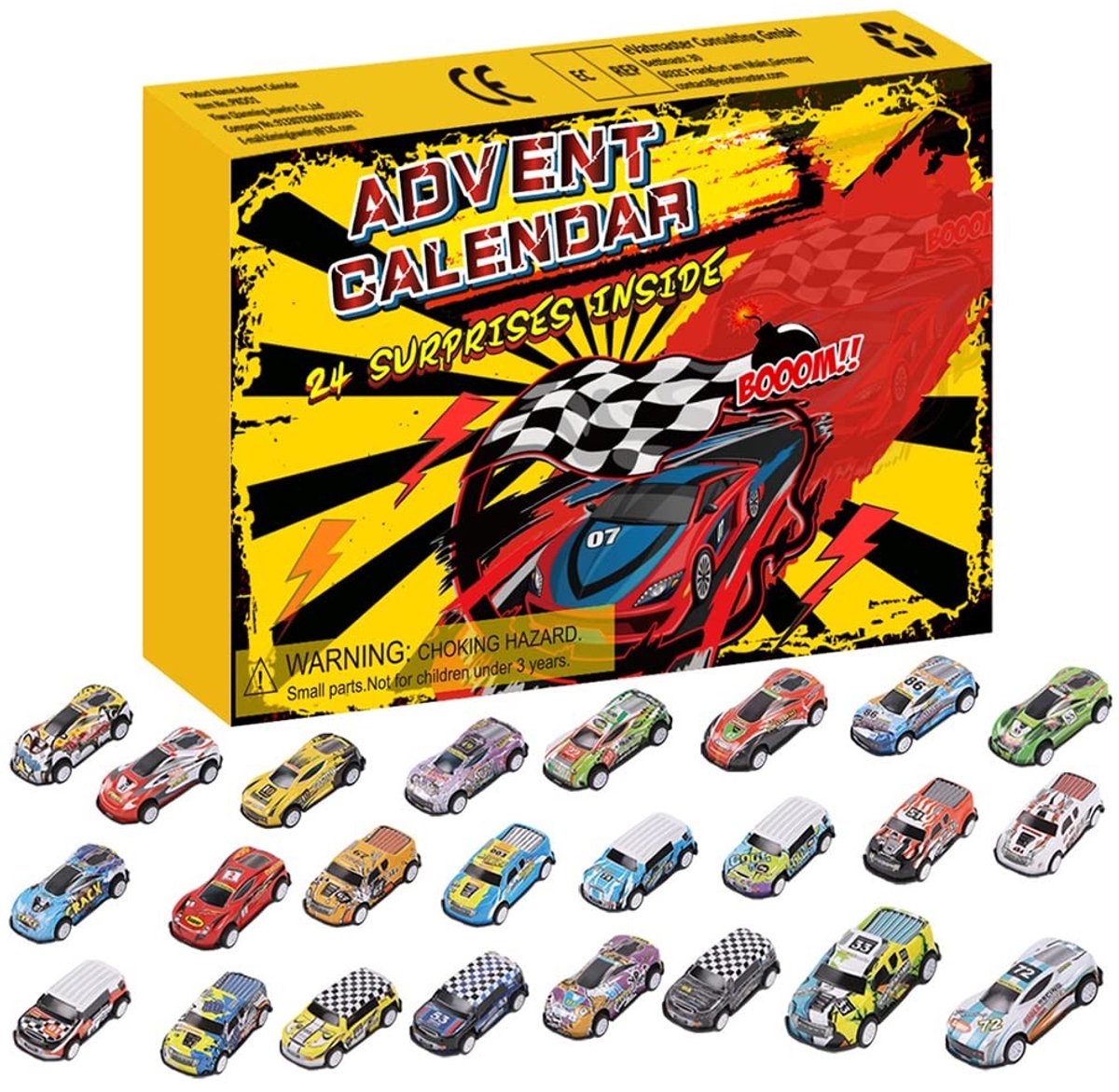 Dailygoods- Adventskalender 2025 - 24 Stuks Autospeelgoed - Kerstkalender - Aftelkalender - Kinderspeelgoed - Afmetingen 33 x 28 x 3,6 cm - Speelgoedkalender