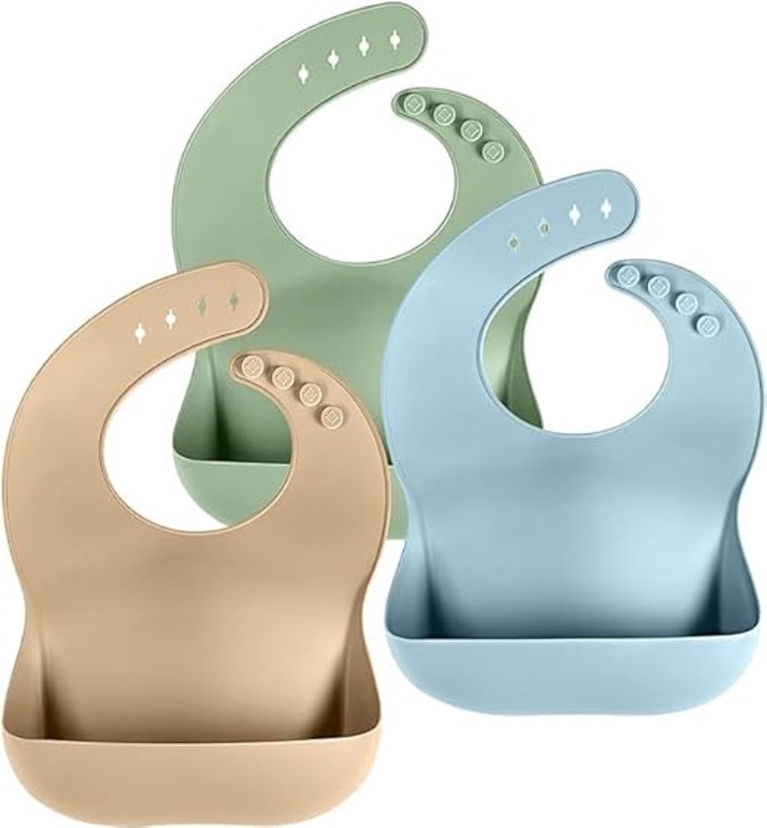 YAGXIG Driedelige siliconen slabbetjesset - Slabbetjes - Babyslabbetjes - Kwijlslabbetjes - Waterdichte slabbetjes - Olie- en vlekbestendig - Geschikt voor baby's en peuters - Zacht en verstelbaar - Geschikt voor zowel jongens als meisjes