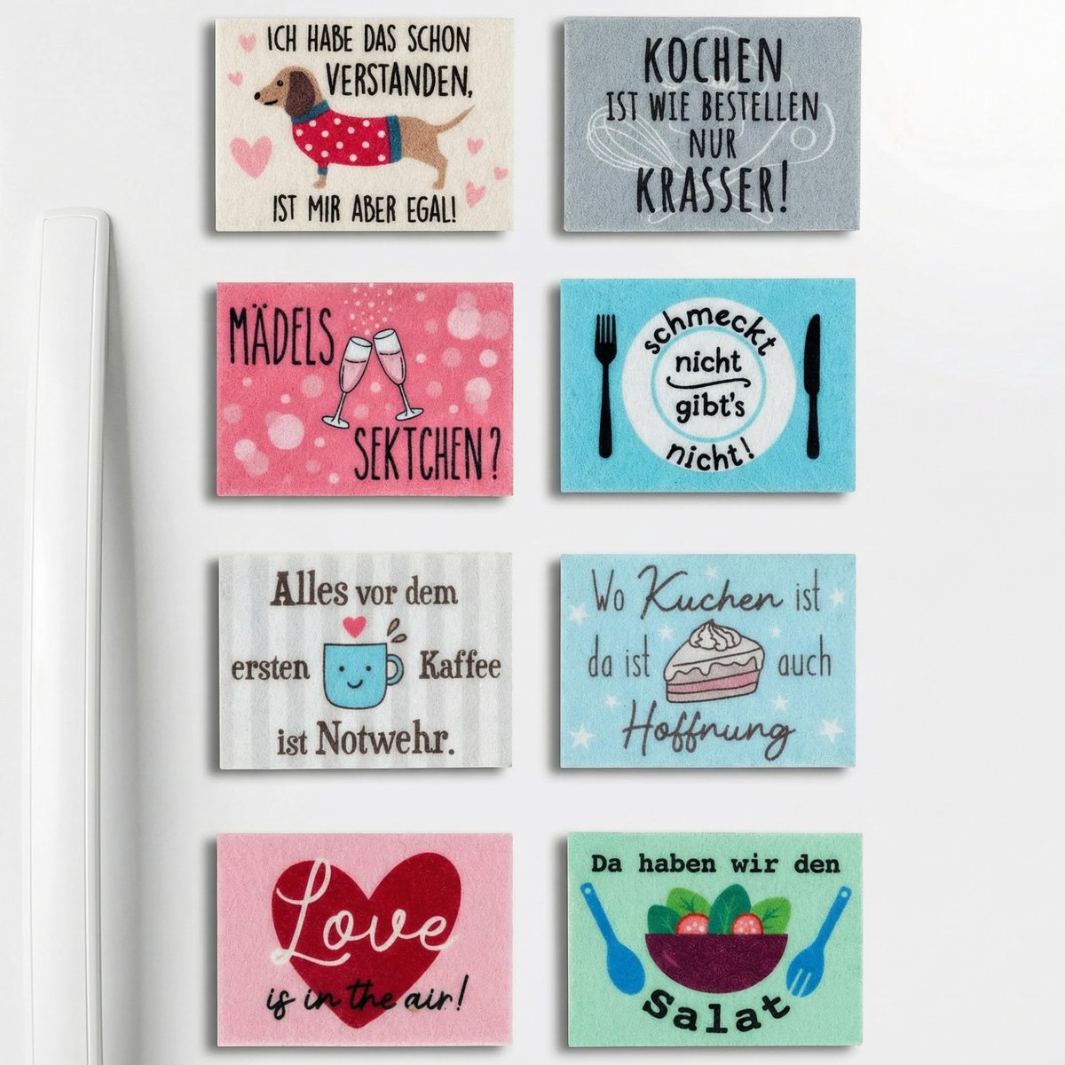 Dailygoods- Koelkastmagneten set van 8 - Viltmagneten - Spreukmagneten - Decoratieve magneten - Grappige magneten - Kleurrijk vilt