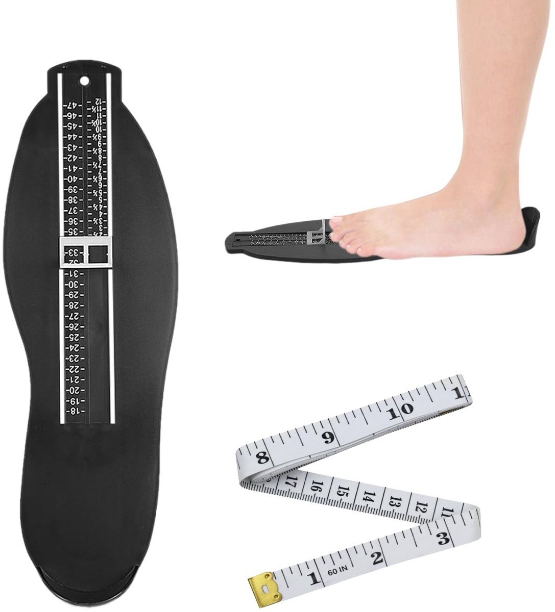 Dailygoods- Voetmeetset - Voetmeter voor kinderen/volwassenen - Meetlint voor schoenmaat - Milieuvriendelijk ABS-kunststof - Zwart - Inclusief 1 stuk voetmeter/meetlint - Schoenmaatmeter