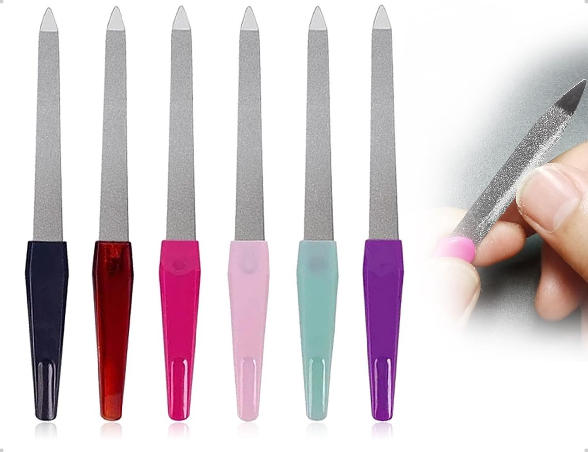 Dailygoods- Nagelvijl Set van 6 - Roestvrij Stalen Nagelvijl - Antislip Handgreep - Manicure/Pedicure Gereedschap - 152 x 15 mm - Kleurrijk - Nagelverzorging