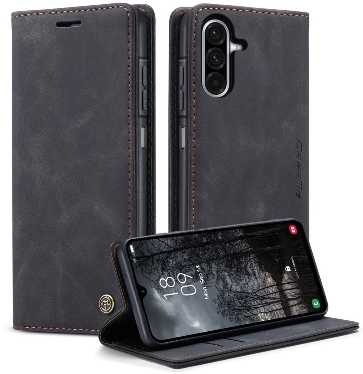 CaseMe 013 Hoesje Geschikt voor Samsung Galaxy A17 - Book Case met Standaard - Portemonnee Beschermhoes - Pasjeshouder voor Twee Pasjes - Zwart