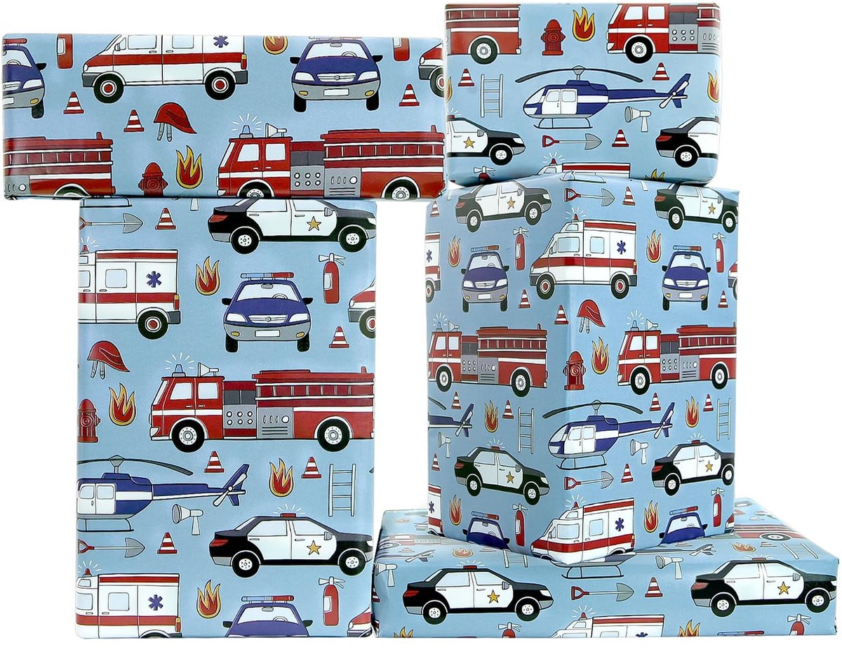 Dailygoods- Verjaardagsinpakpapier - Transportontwerp - Cadeaupapier kinderen - Cadeaupapier baby - 6 Vellen - Stadsredding Thema