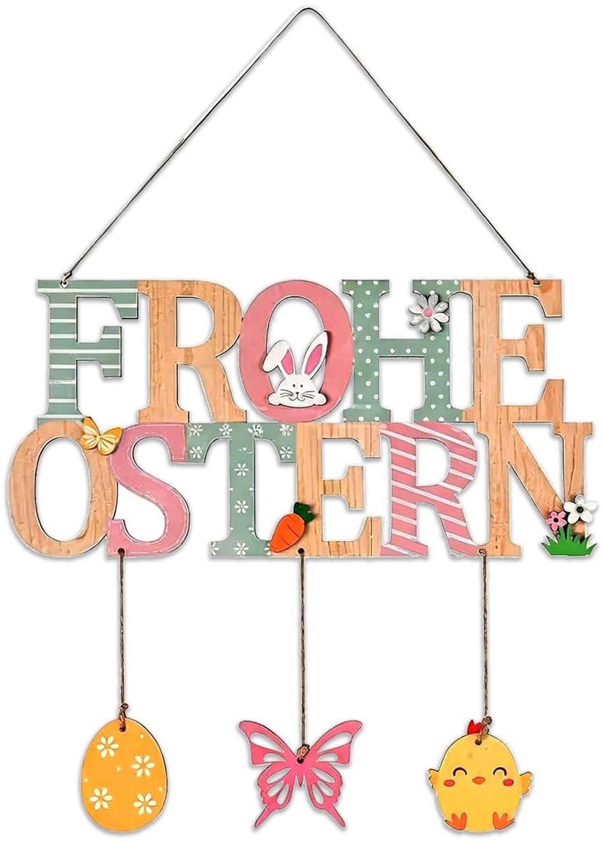 Dailygoods- Deurbordje Houten Paasdecoratie - Welkom - Paashaas/Paasei - Decoratie voor Deur/Muur/Raam - Feestelijke Sfeer - 30 x 22 x 1 cm