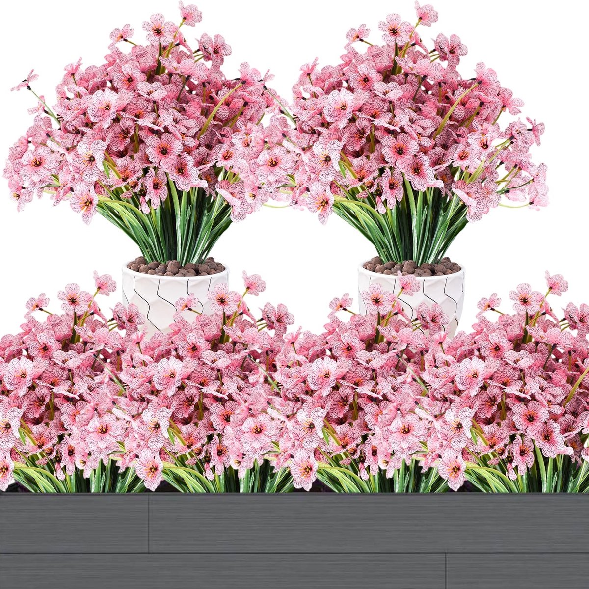Dailygoods- Kunstbloemen 12 Bundels - UV-bestendig - Kunstplanten Buiten - Balkonbloemen - Onderhoudsarm - Roze/rozerood Kunststof - Nep Bloemen