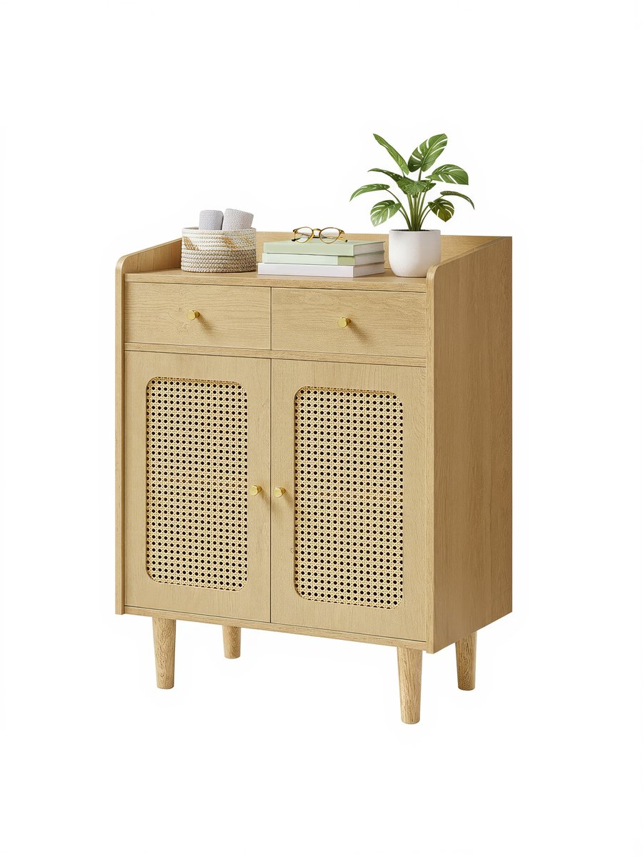 VASAGLE - Opbergkast - Met Lades - Keukenkast met Deuren - Rattan Look