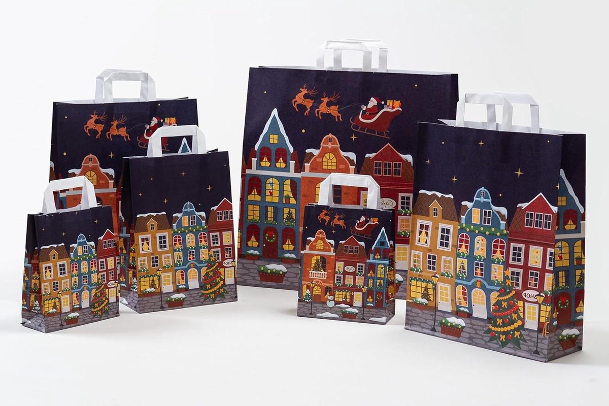 Papieren draagtassen - Kerst tassen - Cadeaus verpakken - Robuuste kwaliteit - 32x40 cm - Meerkleurig