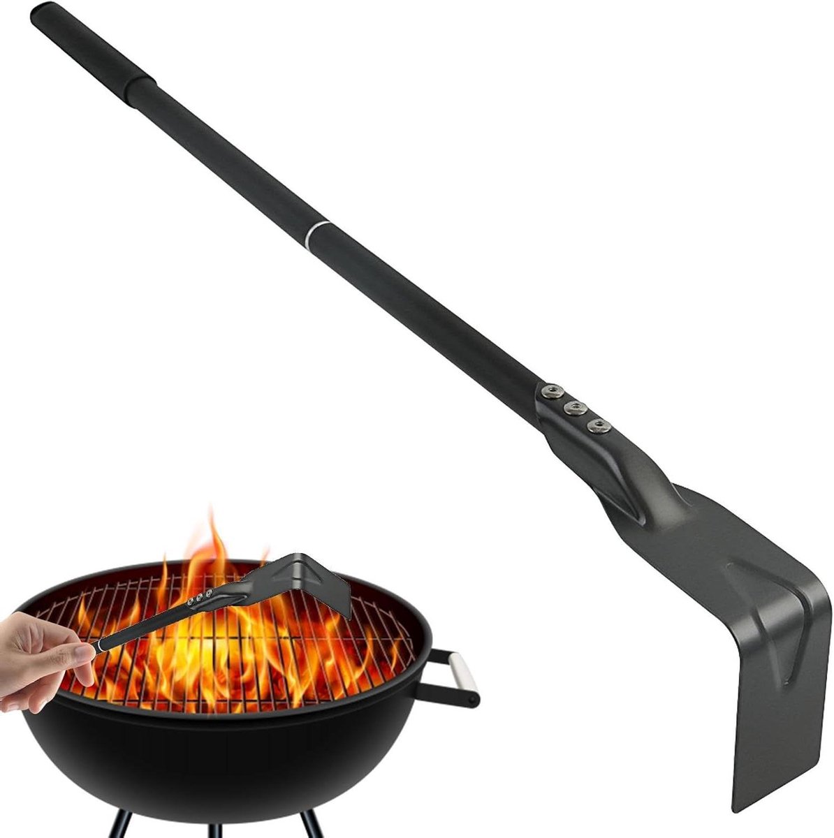 Pizza Oven Schop - Houtskool Hark - Oven Schoonmaken - Verlengd Handvat - 67 cm Lengte - Zwart
