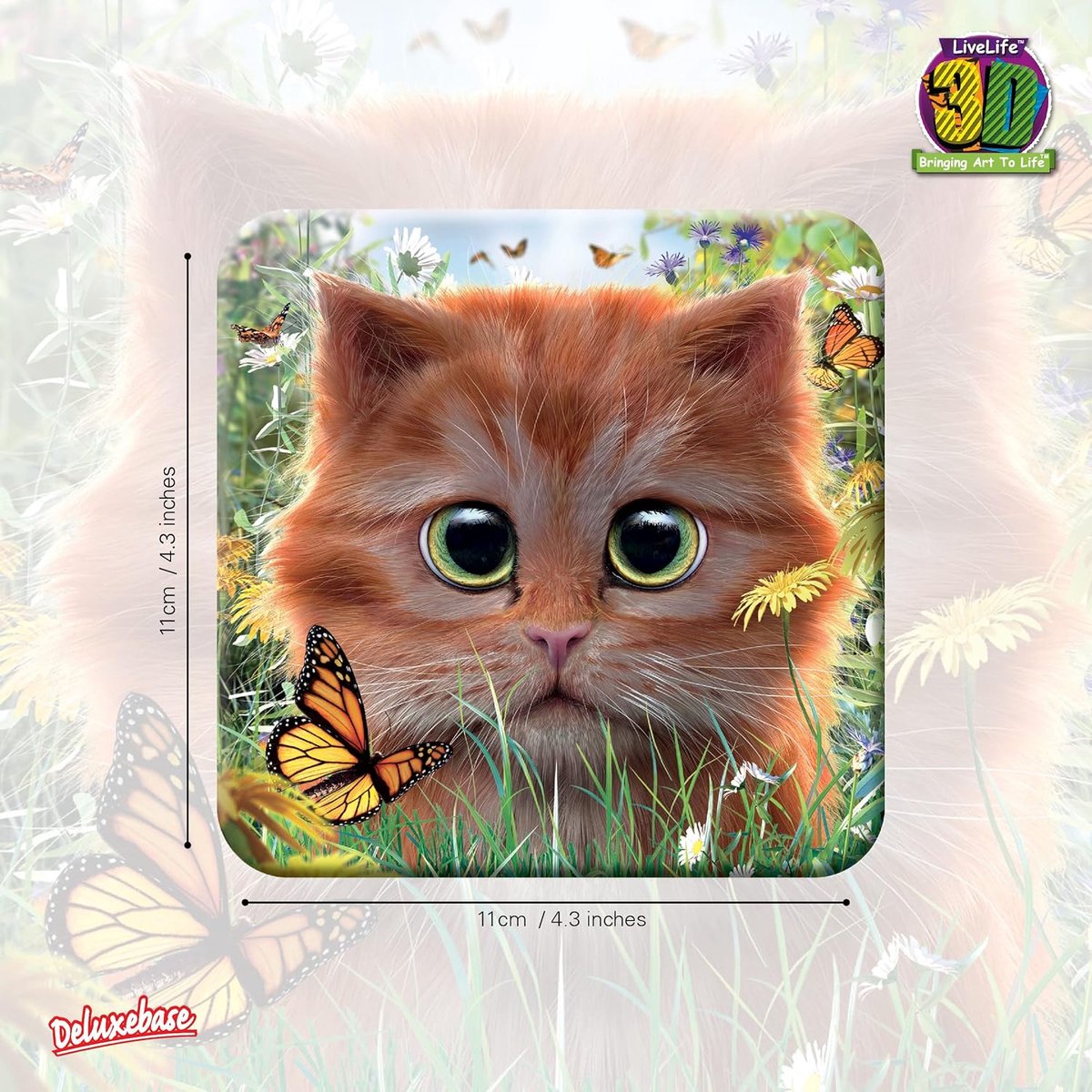Onderzetter Kat - 3D Drinkmat - Tafel Beschermen - Lenticulair 3D Effect - 11x11 cm - Multicolor