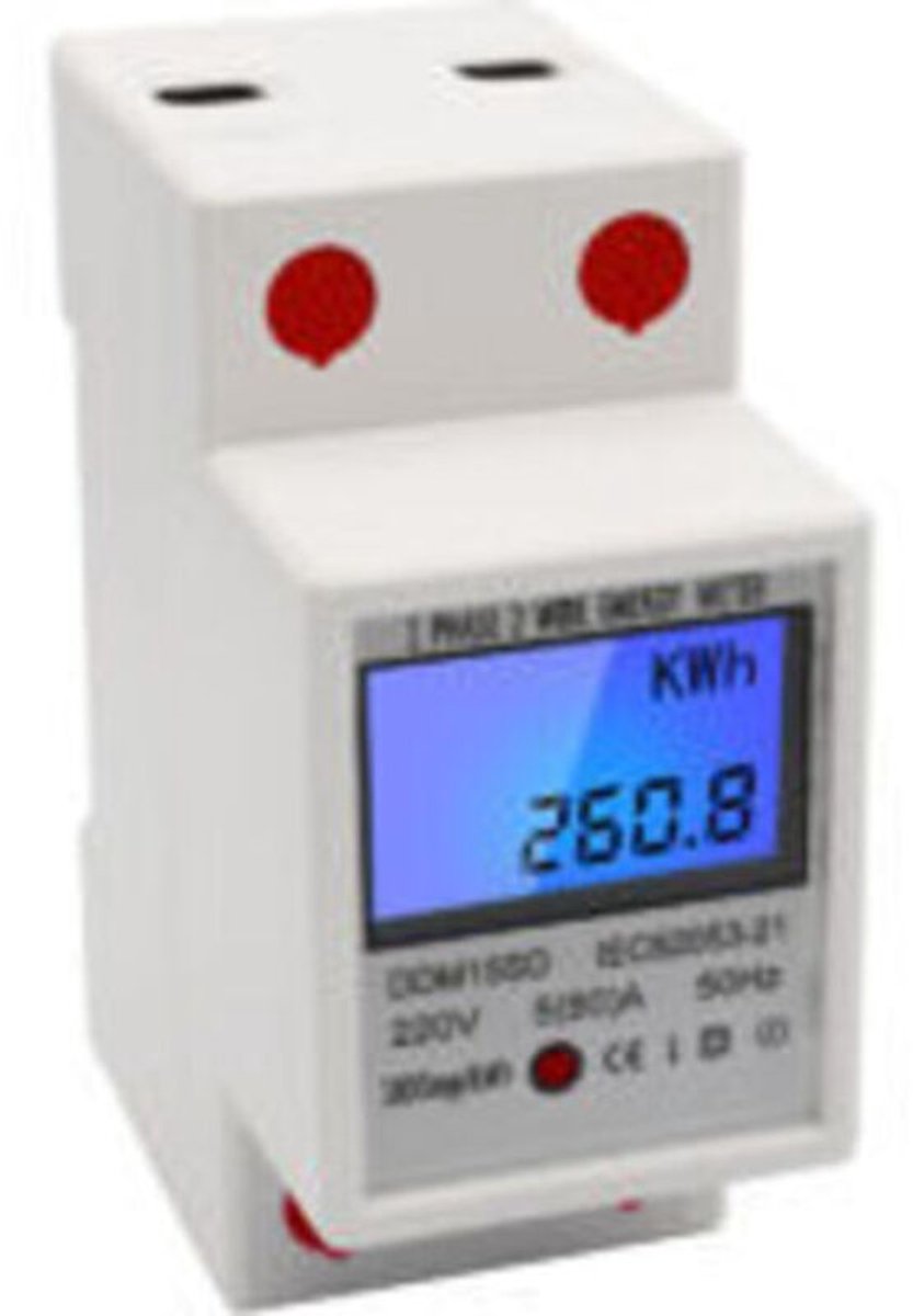 Eenfasige DIN-rail type 5-80A 220V 50Hz elektronische kilowattuurmeter met verlicht LCD-digitaal display DDM15SD, wit.
