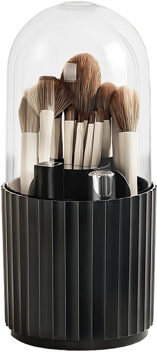 360 Graden Rotatable Makeup Organizer voor Kwasten, Transparant en Stofdicht, 11 x 23 cm (Zwart) - Perfect voor Cosmetica en Schoonheid