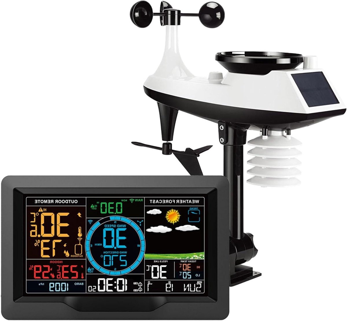 Weerstation Buiten - Weer Monitor - Weersvoorspelling Thuis - Draadloze Sensor - LCD Kleurendisplay - Zwart