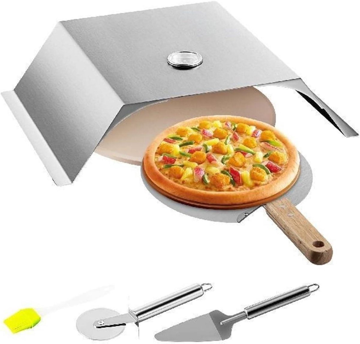 Pizzaoven Kit - Buitenoven - Authentiek Bakken - Roestvrij Staal - 33 cm Steen - Zilver
