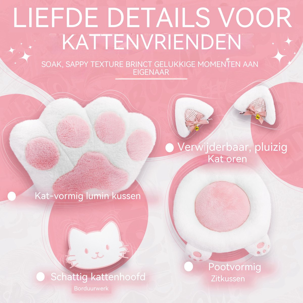 Dowinx Ergonomische Bureaustoel / Gamingstoel – Pocketveren Zitkussen – Dubbel gevoerde Rugleuning & Verstelbaar Lendenkussen – Zachte Stof - Roze-wit – foto 8