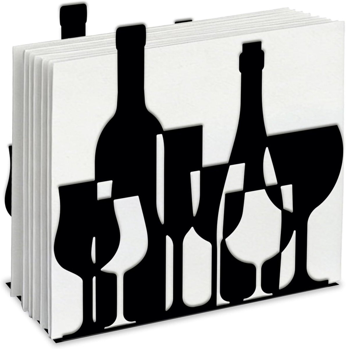 Servethouder - Tissuehouder - Tafel decoreren - Wijn en glas design - 13 x 12 cm - Zwart