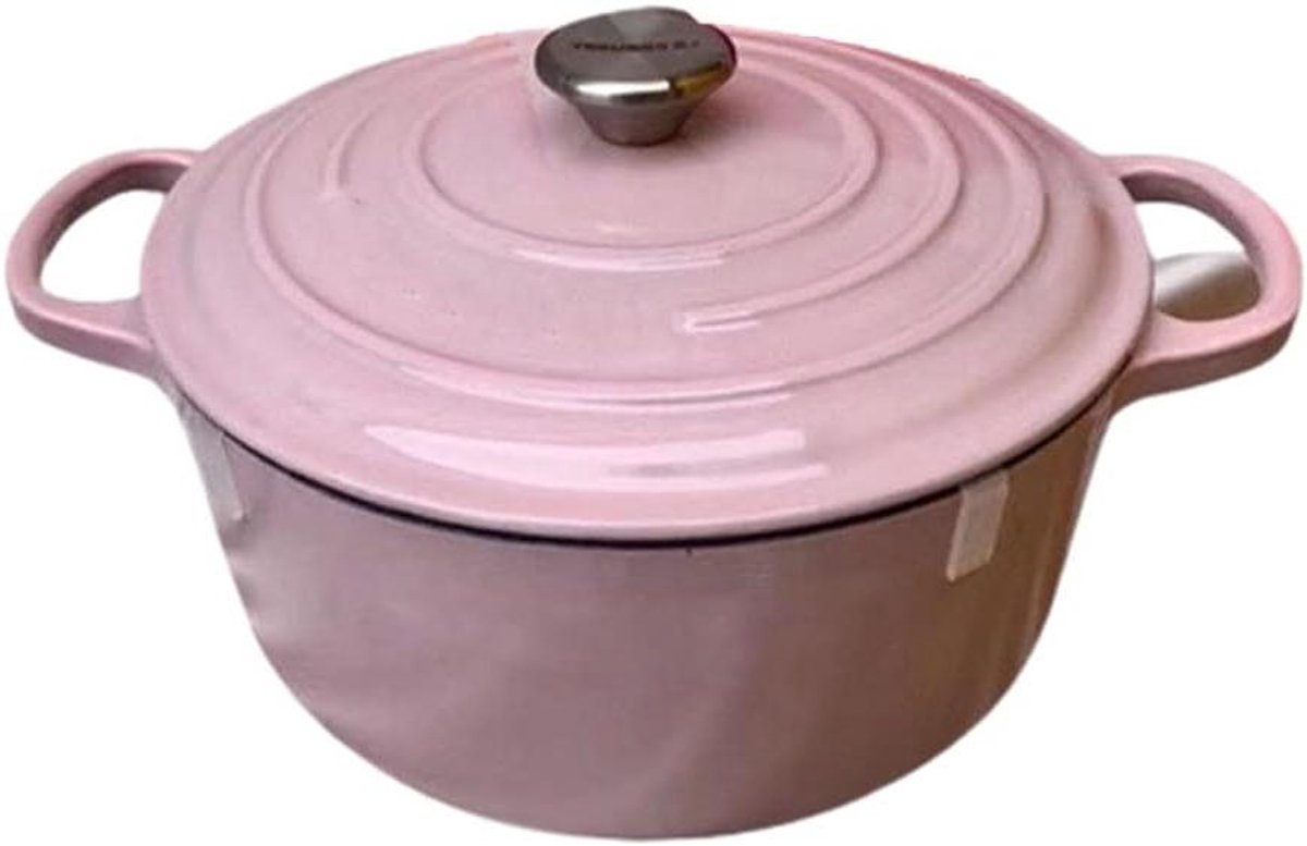 Gegoten Pan - Stoofpan Emaille - Langzaam Garen - Gelijkmatige Warmte - 24 cm - Roze