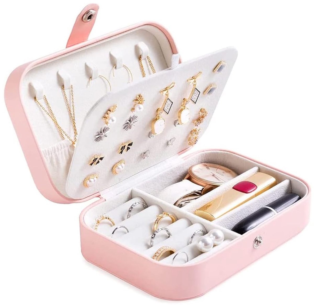TOVBMUP Juwelen Reisdoos Meisjes - Luxe Sieradendoos Dames - Bijouteriedoos - roze
