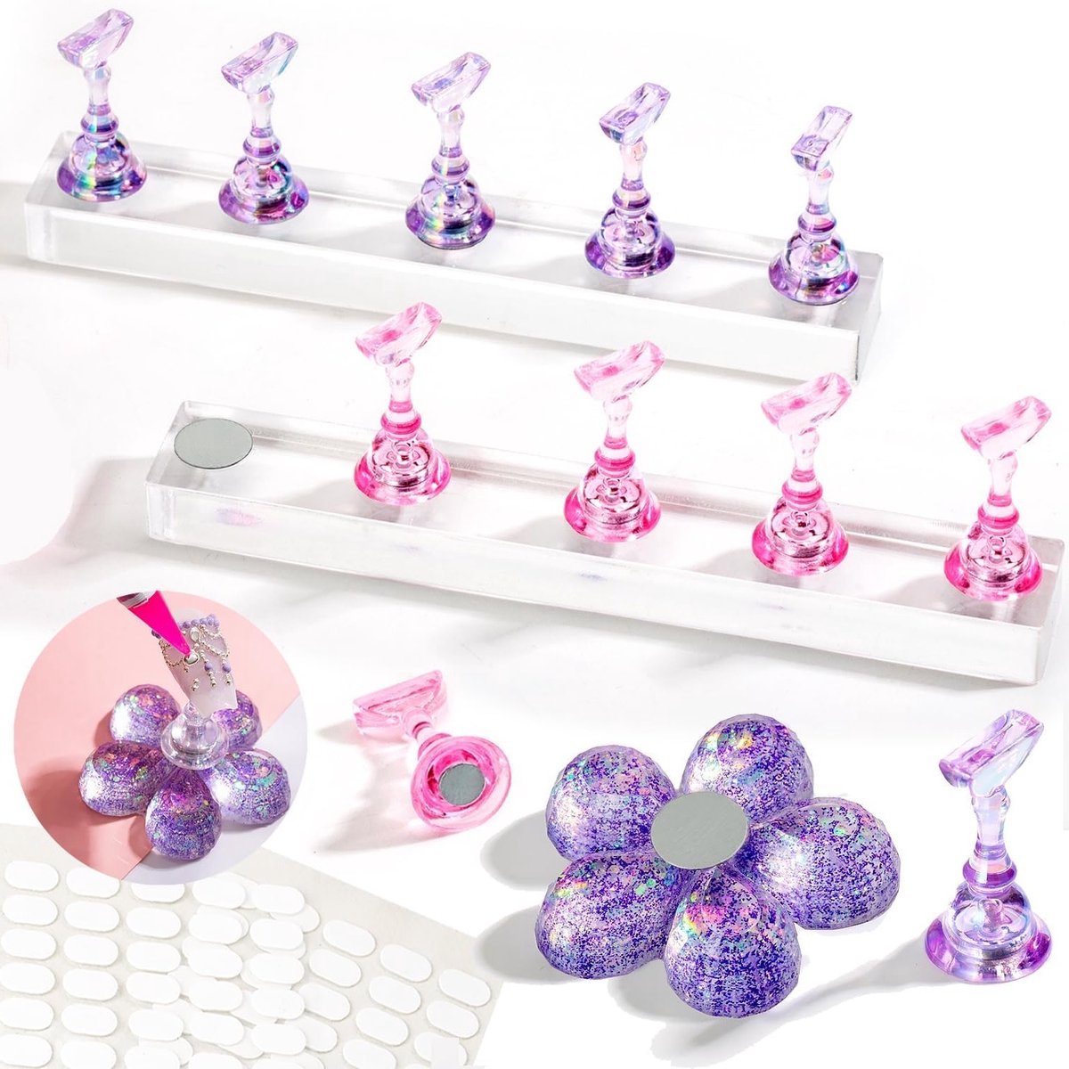 Magnetische Nagelstandaard Set van 2, Acryl Nagelkunst Praktijkstandaard, Ideaal voor Persnagels en Nagelverf Display met Plakpads