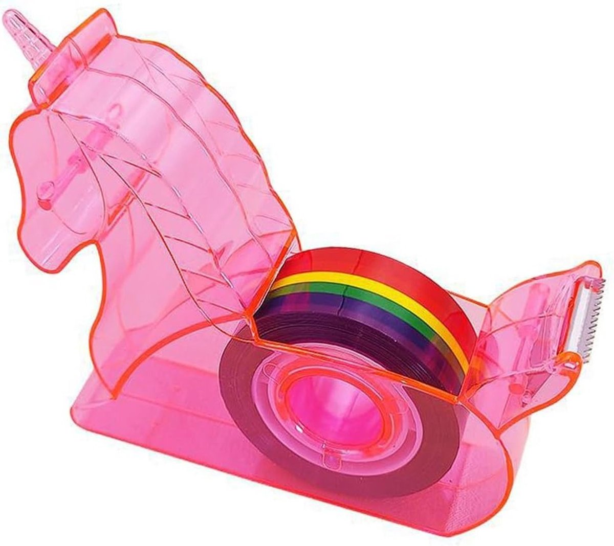 Schattige Eenhoorn Tape Dispenser voor Bureau, Mini Washi Tape Houder met Regenboog Navulling, Perfect voor School en Kantoor Accessoires