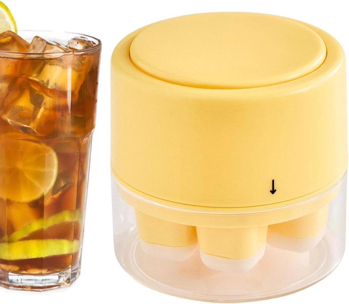 IJsmaker Diepvries - Ijsblokjesvorm - Dranken Koelen - Stapelbaar Deksel - 8x8x8 cm - Geel