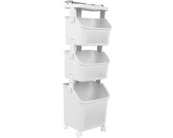 Rollende Kledingmand - Wasmand Wagen - Thuiswas Organiseren - Ruimtebesparend Stapelbaar - 43L x 35B x 31H cm - Wit