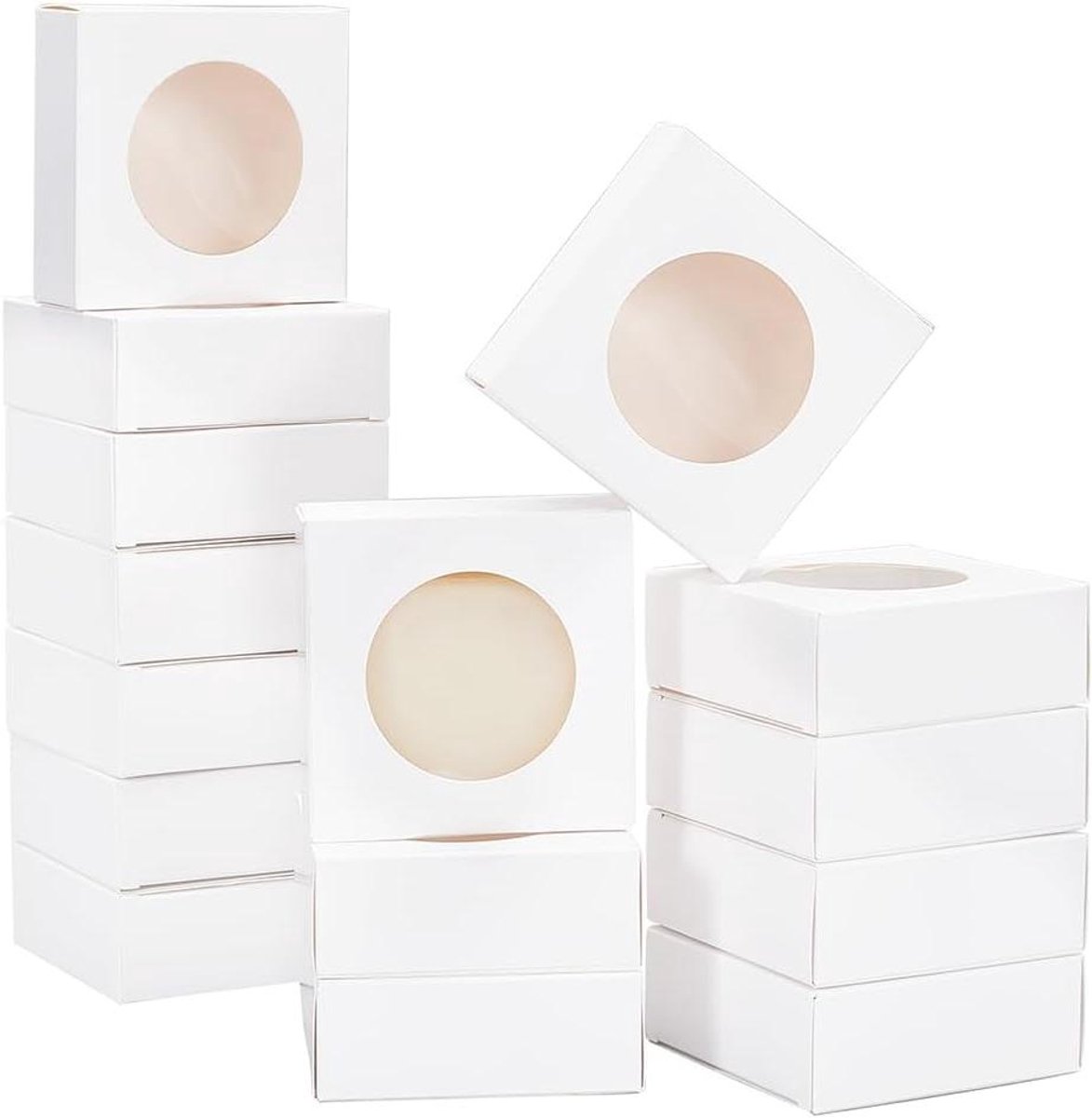 Papieren Doosjes - Cadeauverpakking - Desserts Presenteren - Met Venster - 8x8x3 cm - Wit