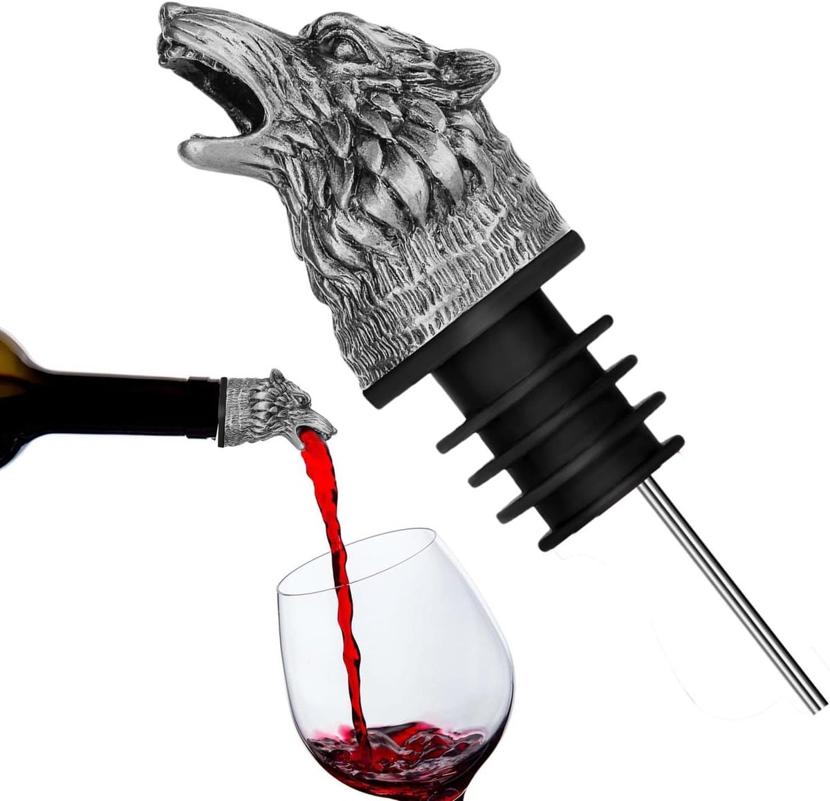 Wijnschenker - Drank tuit - Dranken serveren - Wolfskop ontwerp - N.v.t. - Zilver