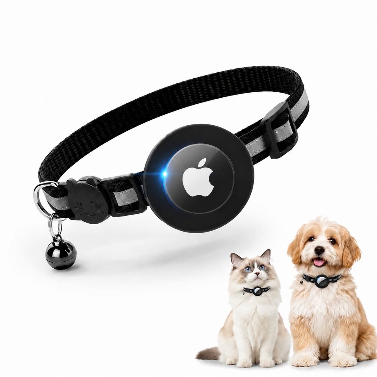 Kattenhalsband inclusief Tag - Max. 32cm Omtrek- Kat tracker voor Apple - GPS Tracker Kat zonder abonnement - Verstelbare Kattenhalsband voor Kat & puppy & kleine honden - Met geluidssignaal - Zwart
