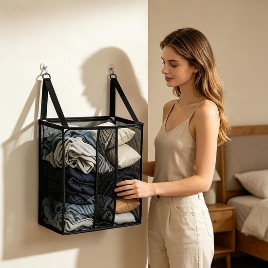 Opvouwbare Wasmand - Kleding Opberger - Ruimte Besparen - Ademend Mesh Net - 40 cm Lengte - Zwart — afbeelding 3