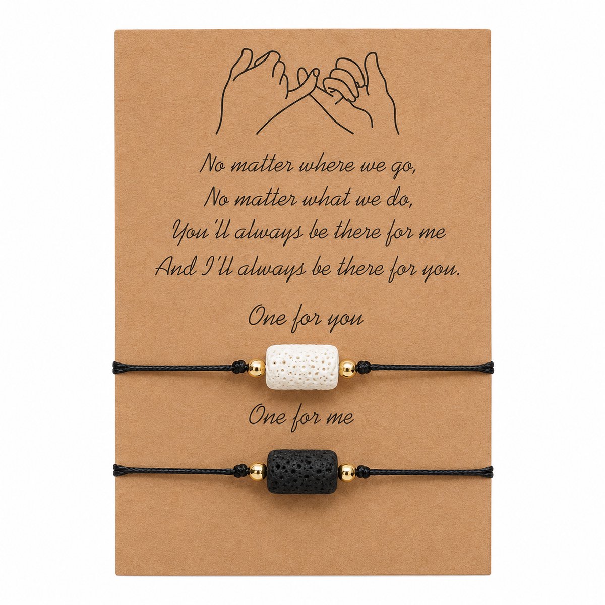 Engravia by Derya – Vriendschapsarmband Set – Natuursteen Lava Kralen – Minimalistisch Duo Design – Cadeau voor Beste Vriendin, Koppel of Familie