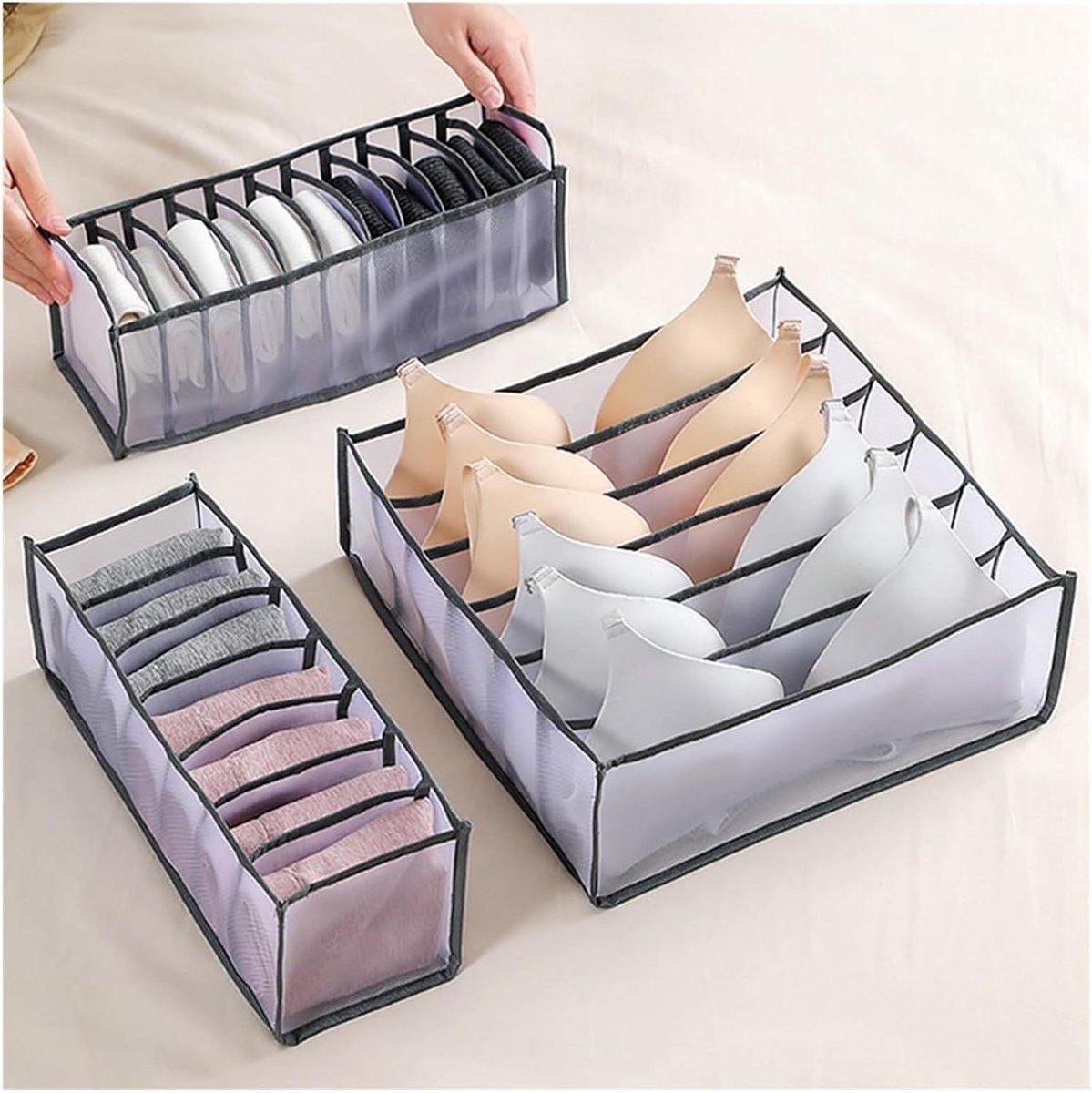 Kleding Opberger - Lade Organizer - Kast Ordenen - Vouwbaar Ontwerp - 6 Roosters - Grijs