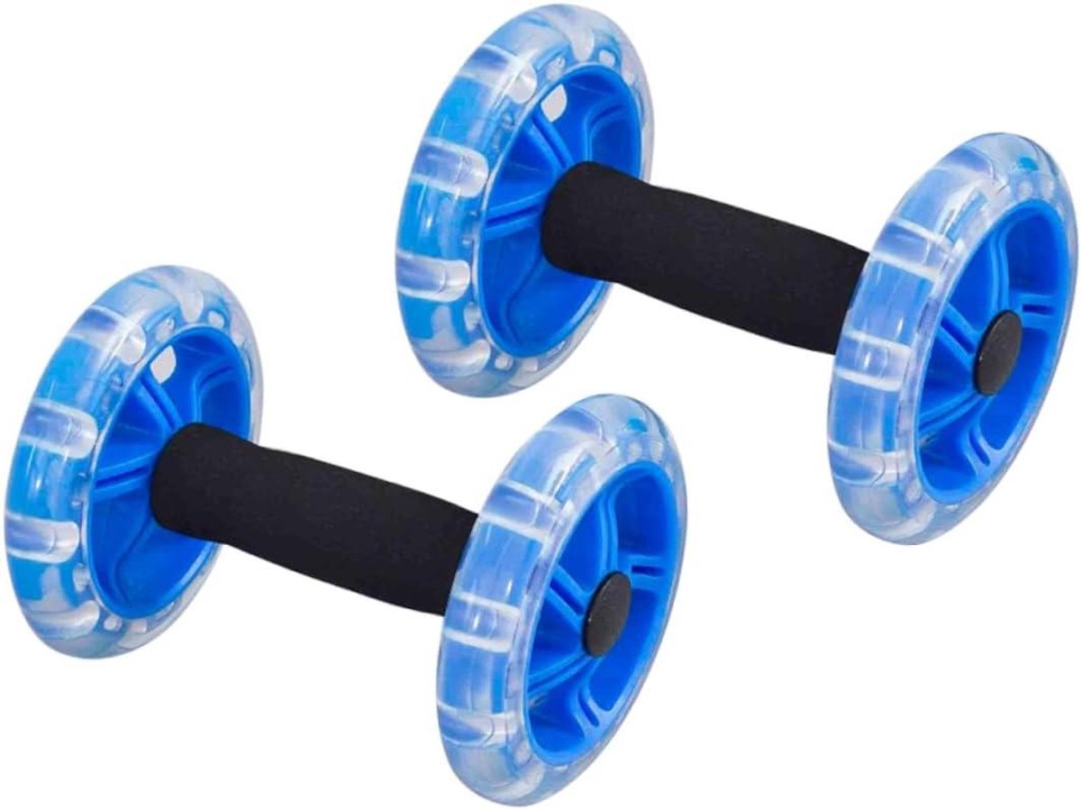 Buikspierroller - Trainingswiel Fitnesswiel - Core Training - Dubbel Wiel Stabiliteit - 14x20 cm - Blauw