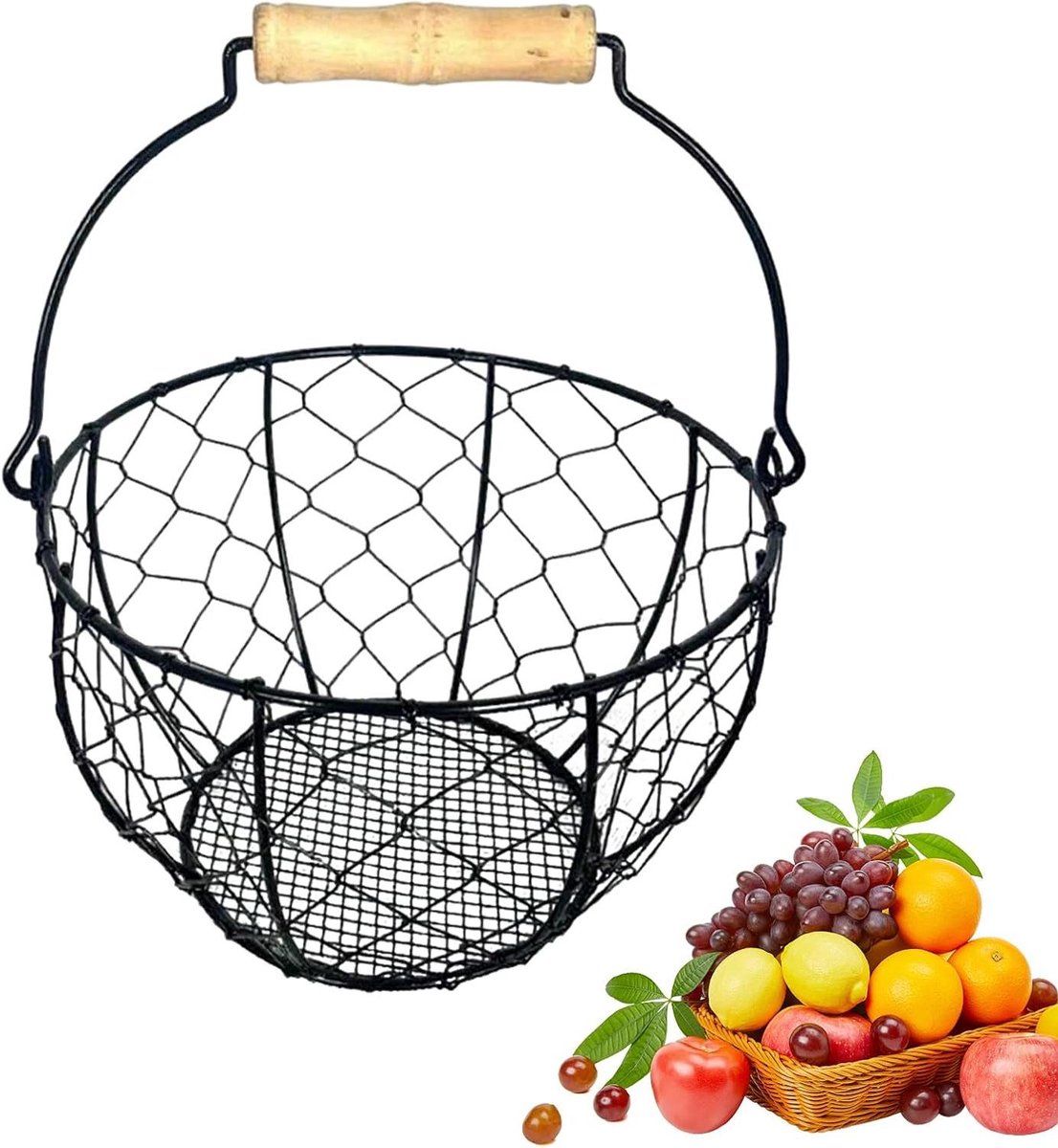 Eiermand - Keukenhouder - Eieren bewaren - Rustiek design - 22B x 14H cm - Zwart