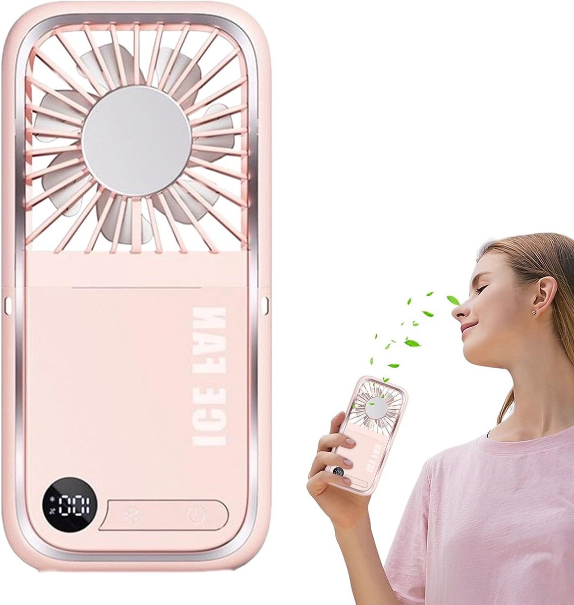 Handventilator - Draagbare ventilator - Buiten verkoeling - 3000mAh batterij - 47 x 95 x 47 cm - Roze