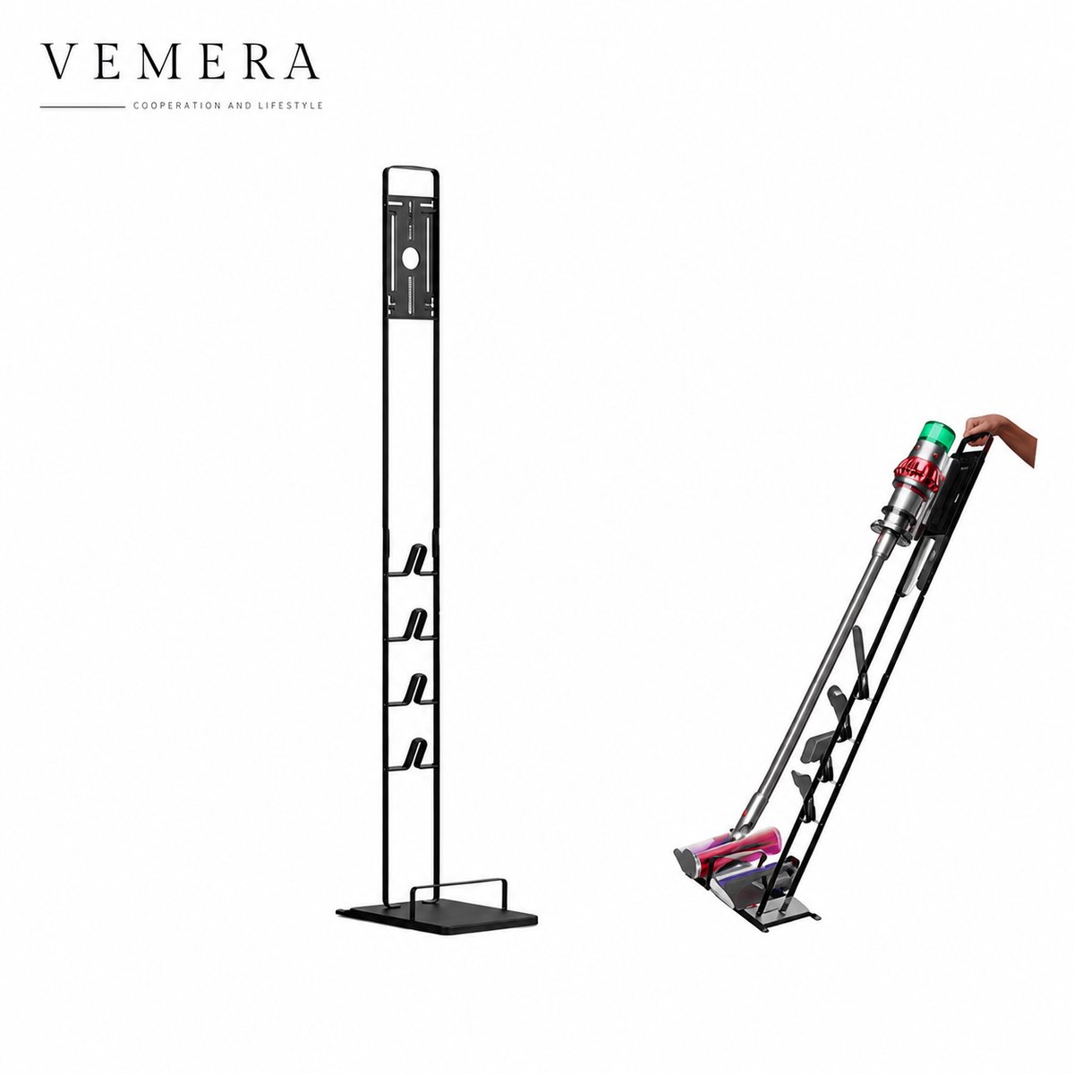 Vemera stofzuigerhouder - Geschikt voor Dyson V15, V11, V10, V9, V8, V7 & V6 Steelstofzuiger - Standaard - Opbergrek Accessoires - Zwart
