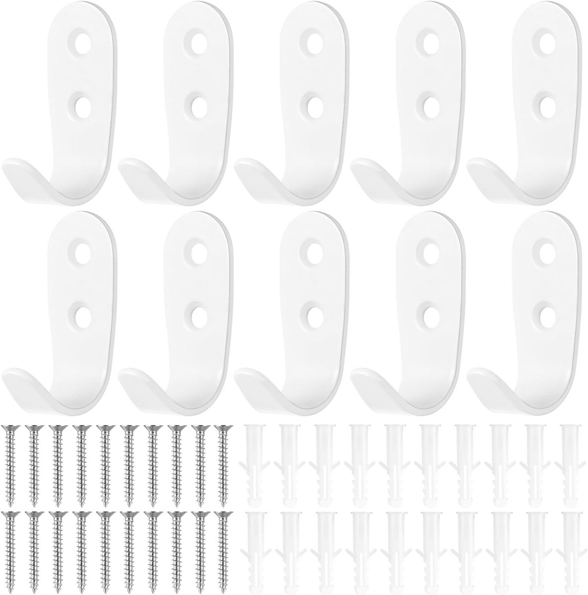 Set van 10 witte muurhaken, kleine metalen haakjes voor badkamer, keuken en kantoor, ideaal voor jassen, handdoeken en sleutels