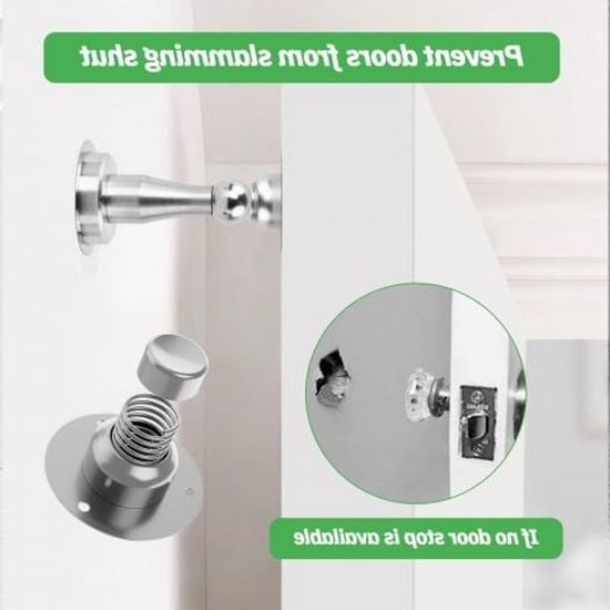 Stainless Steel Magnetische Deurstopper - Zelfklevend, Sterke Magneten, Eenvoudige Installatie zonder Boren, Inclusief Dubbelzijdige Tape en Schroeven, Zwart — afbeelding 3