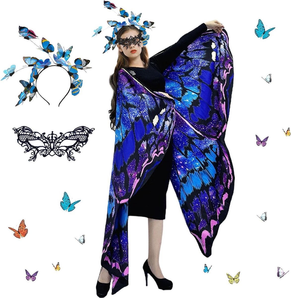 Vleermuisvleugel Kostuum voor Dames - Schaal Cape met Vlinder Vleugels voor Carnaval, Feest en Cosplay
