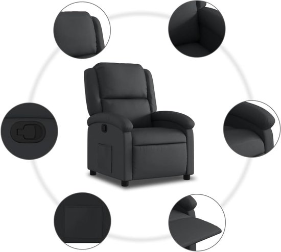 Relaxstoel Leer - Comfortstoel Fauteuil - Ontspannen Zitten - Handmatige Ligfunctie 135° - Zithoogte 42-45cm - Zwart — afbeelding 5