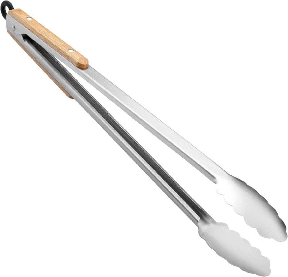 Grilltang - Barbecue tang - Buiten koken - Eikenhouten handvat - 26.7 cm - Zilverkleurig