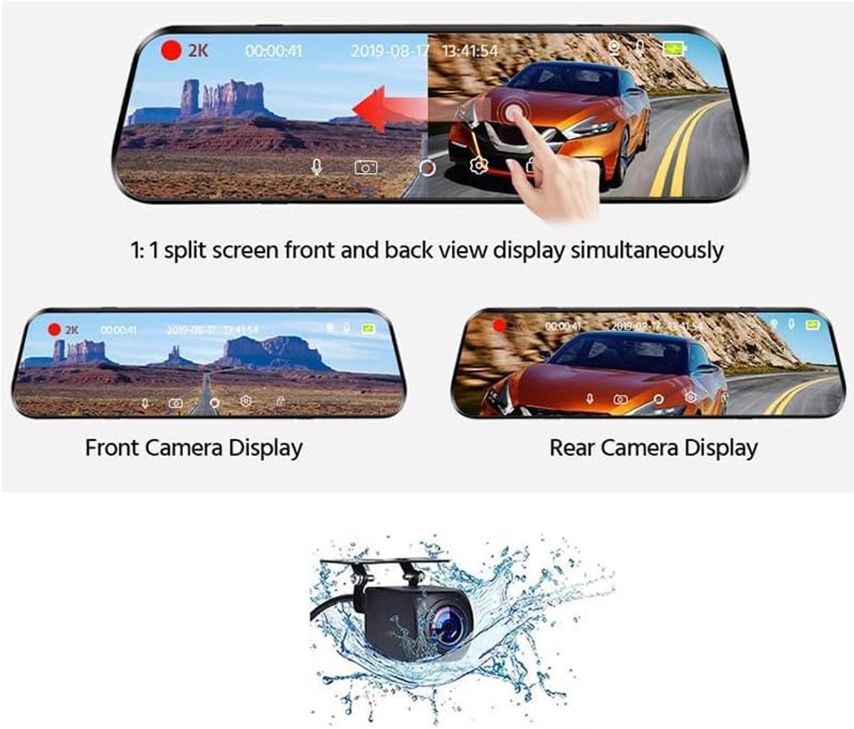 Spiegel Dashcam - Auto Camera - Veilig Rijden - Streaming Media - 10 Inch - Zwart – foto 7