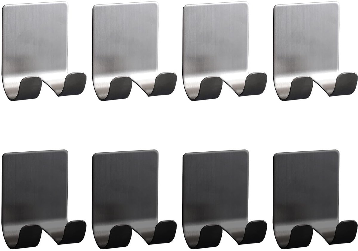 Dailygoods - Dailygoody - 8-delige Badkamerscheerhouder - Roestvrij Staal - Zelfklevend - Zwart en Zilver - Scheerhouder zonder boren - Perfect voor Badkamer - Duu...