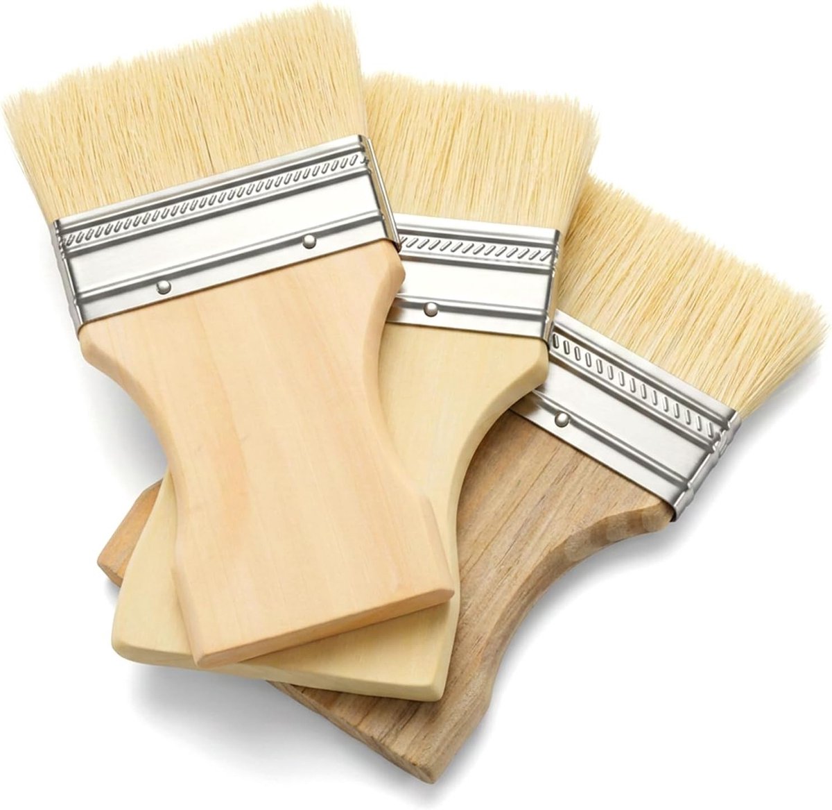 Set van 3 platte schilderskwasten met houten handvat voor acrylverf, olieverf en aquarelverf, ideaal voor canvas en muurschilderingen