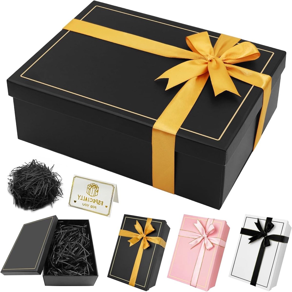 Rectangulaire Cadeaubox met Deksel 25 x 18 x 8,5 cm voor Verjaardagen, Bruiloften en Kerstmis met Strik