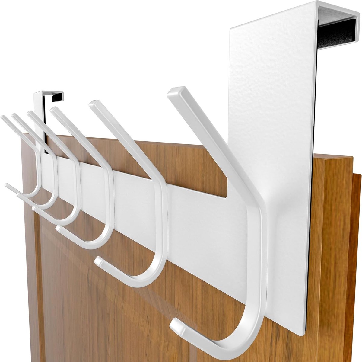 Deurhaak met 6 haken voor ophangen, geen boren nodig, ideaal voor jassen, keuken, badkamer en gang, wit
