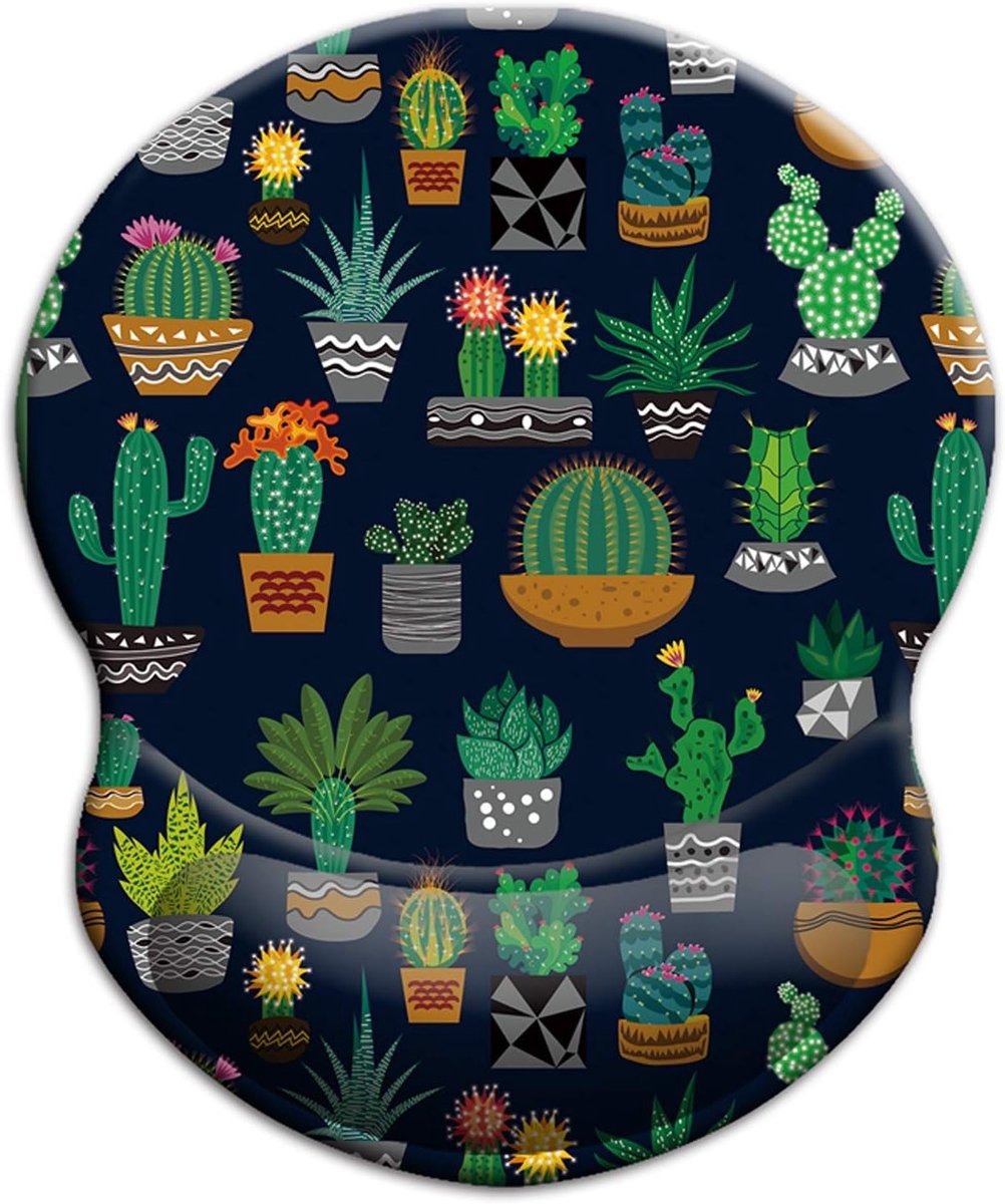 Ergonomische Muismat met Gel Wrist Rest, Gaming Muismat van Lycra, Antislip PU Voet voor Computer en Laptop, Schattige Cactus Design, Ideaal voor Thuis en Kantoor