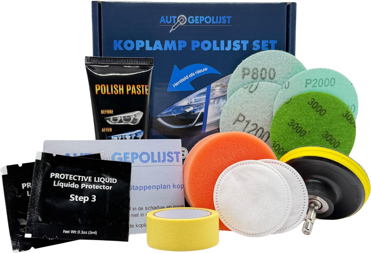 Auto Gepolijst Koplamp Polijstsets – 18 Delig – Koplamp Renovatie – Koplamp Polijstset – Polijstset boormachine – Koplamp Restauratie – Polijstset