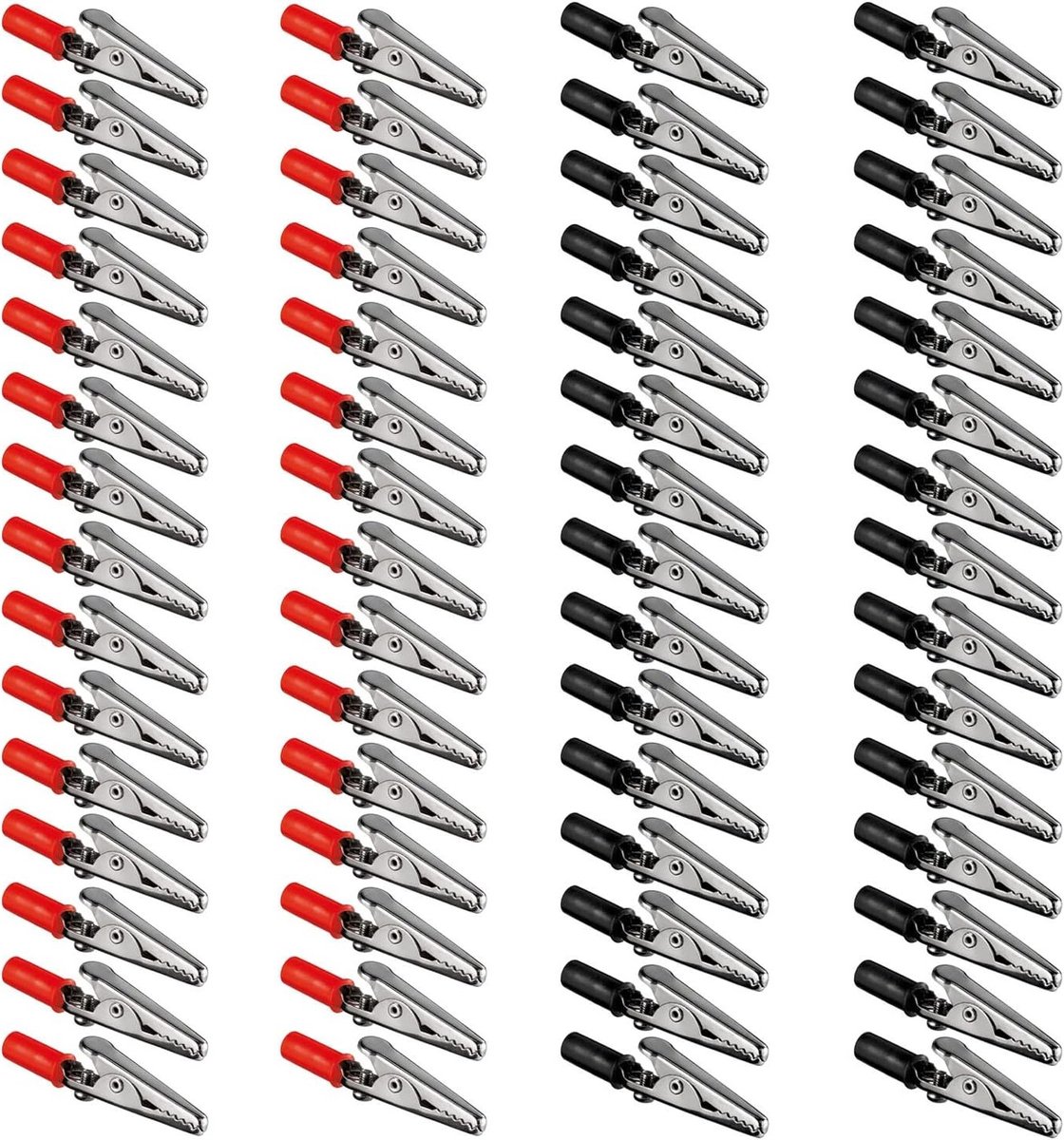 60 Stuks Metaal Krokodillenclips, Krokodillenclips met Schroef, Elektrische Testklemmen met Plastic Handen, Rood/Zwart Set voor Elektronica en Hobbyprojecten